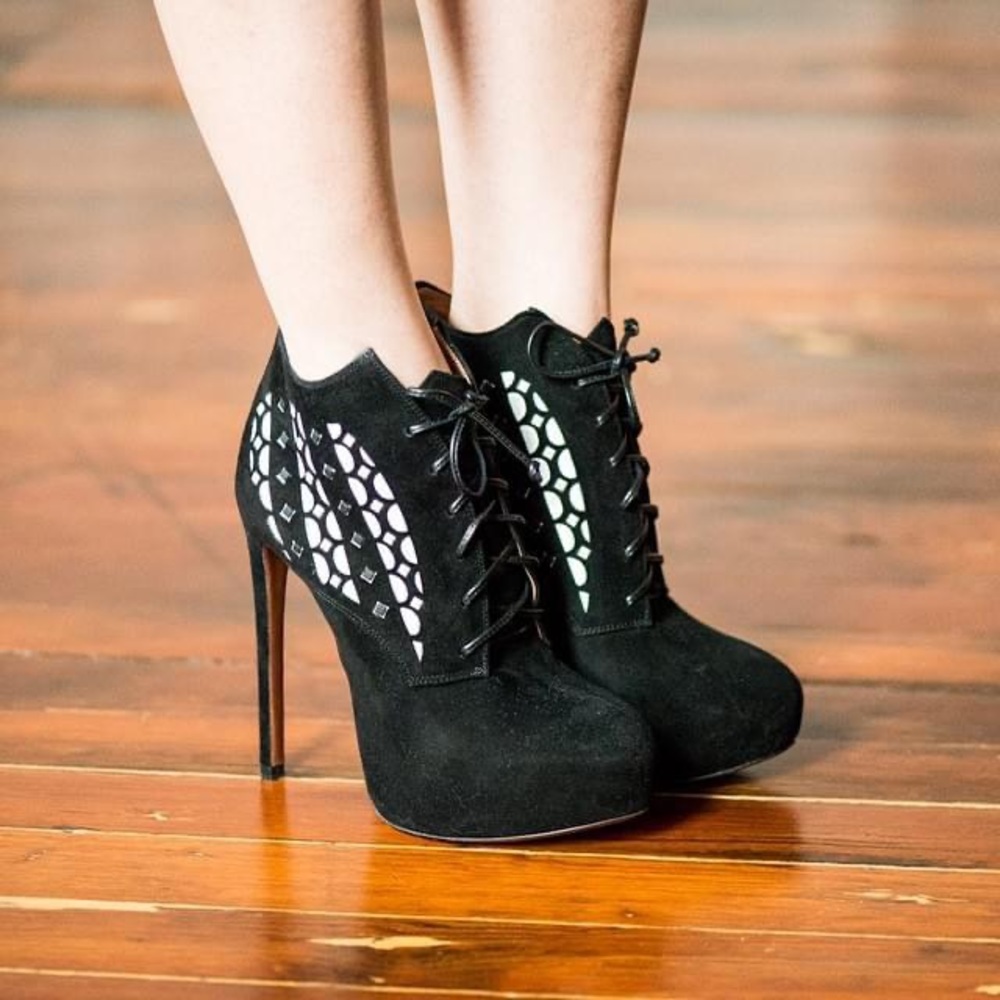 Alaia Suede High Heel Boots, Black, Size 35